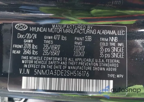 2025 Hyundai Tucson Se z USA, uszkodzony, nr VIN 5NMJA3DE2SH516176